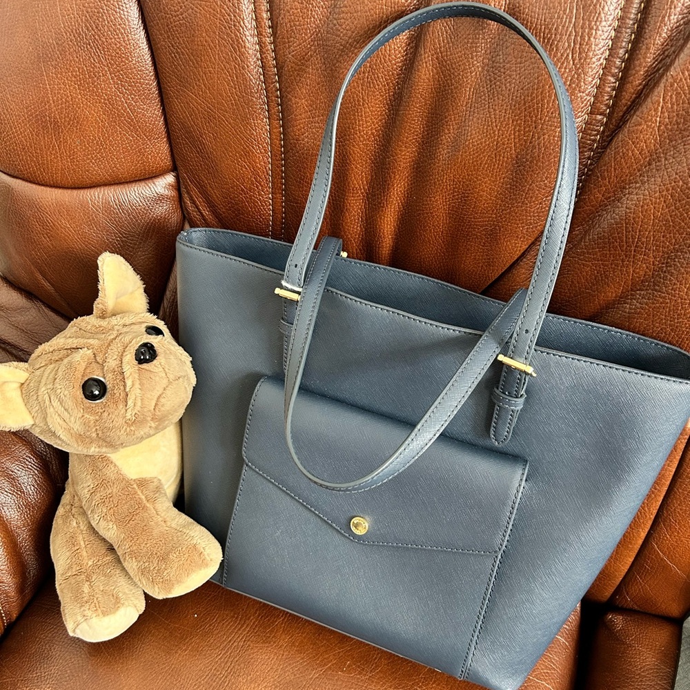 Michael Kors Navy Saffiano Leather Tote with Front Pocket